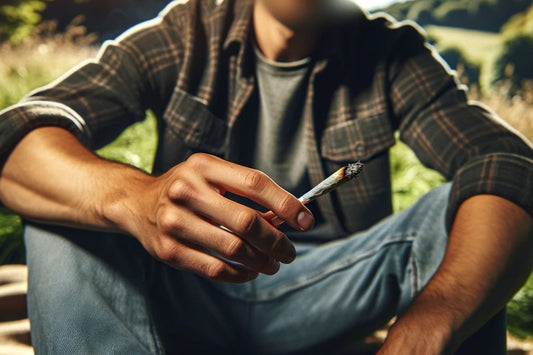 Mies, jolla on kädessään kannabis