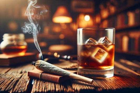 Kannabis jointti ja lasi alkoholia