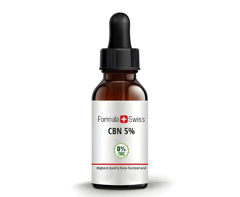 Formula Swiss -CBN-öljy 5 %, THC 0 %, ruskeassa pipettipullossa