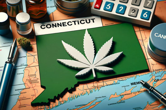 Kannabiskyltti ja Connecticutin kartta