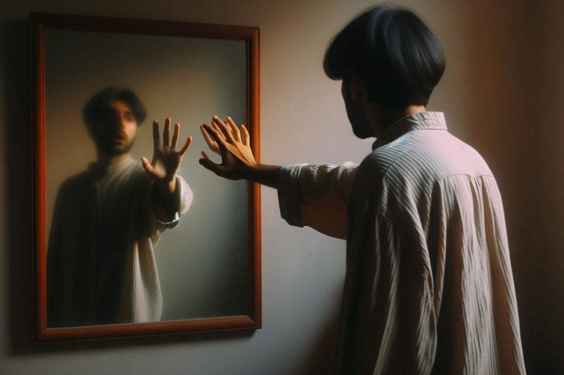 Mies seisoo peilin edessä