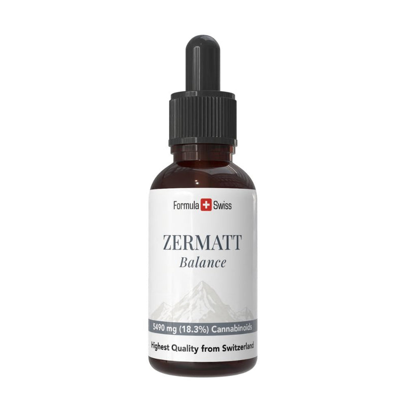 Formula Swiss -merkkinen Zermatt-CBD-öljypullo valkoisella taustalla